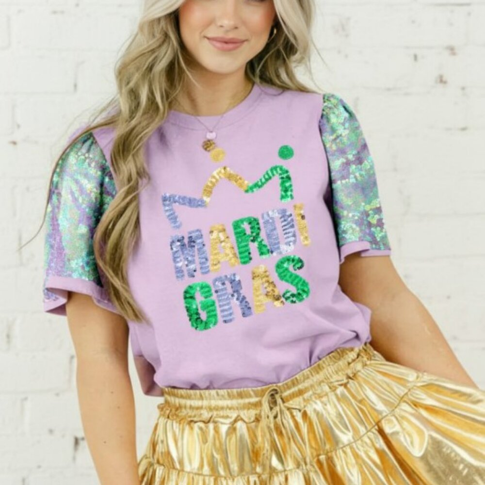 Mardi Gras Sequin Graphic Patchwork T-Shirt